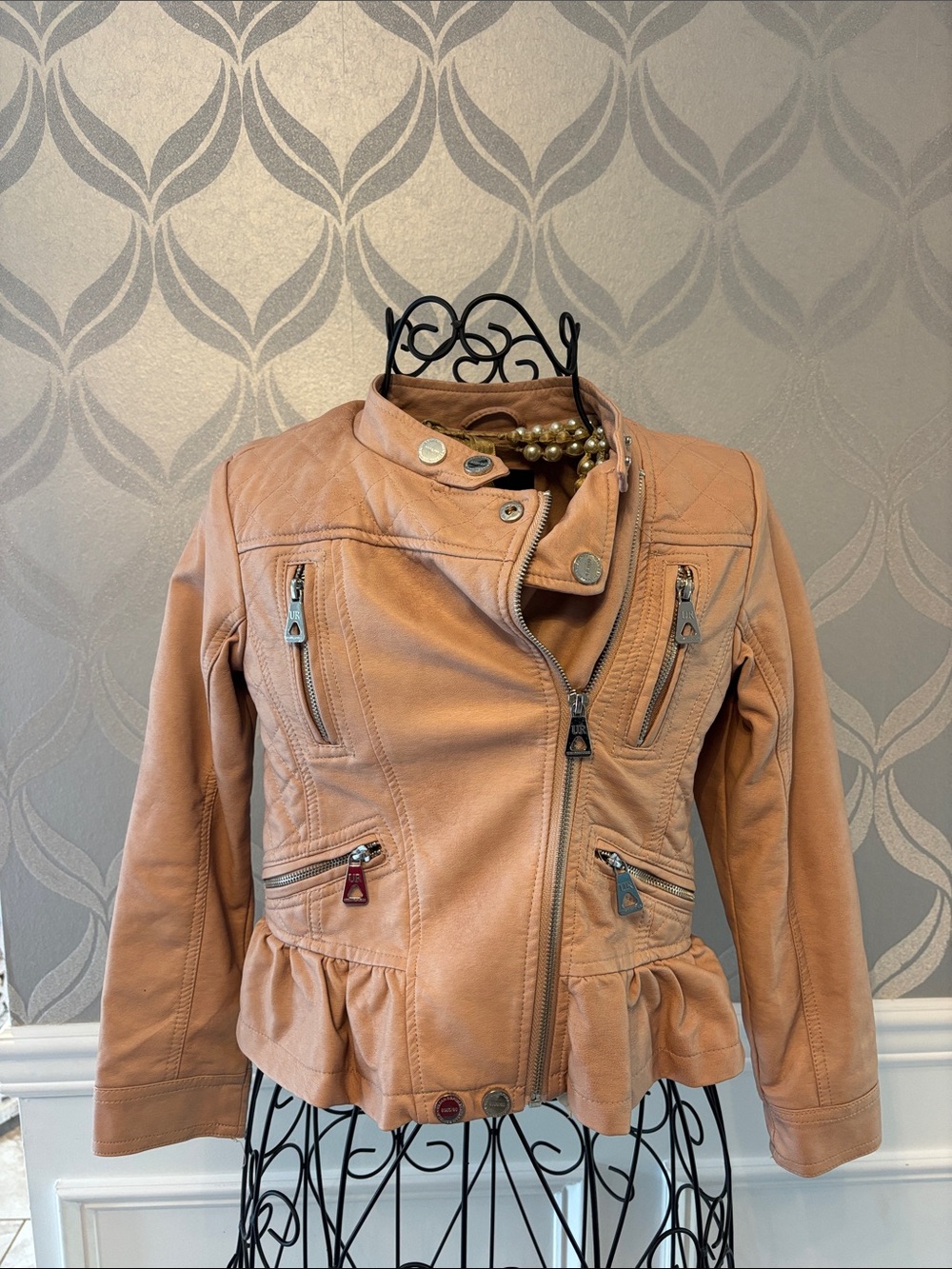 Urban Republic Girls' Tan Ruffle-Hem Faux Leather Jacket